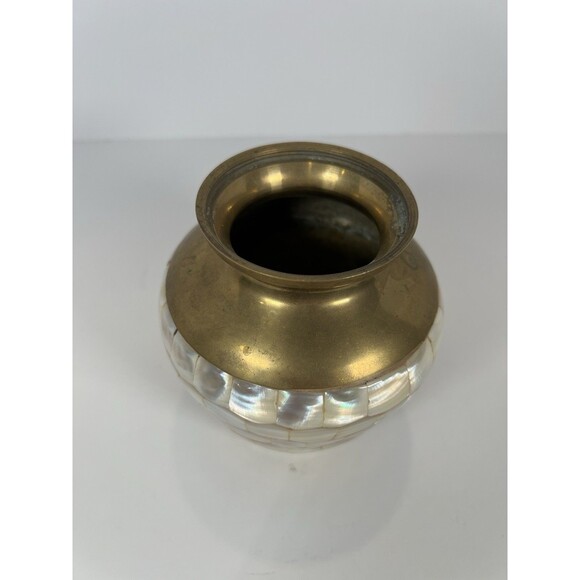 VTG‎ Brass and Mother Of Pearl Inlay Urn/base No Lid - Picture 3 of 11